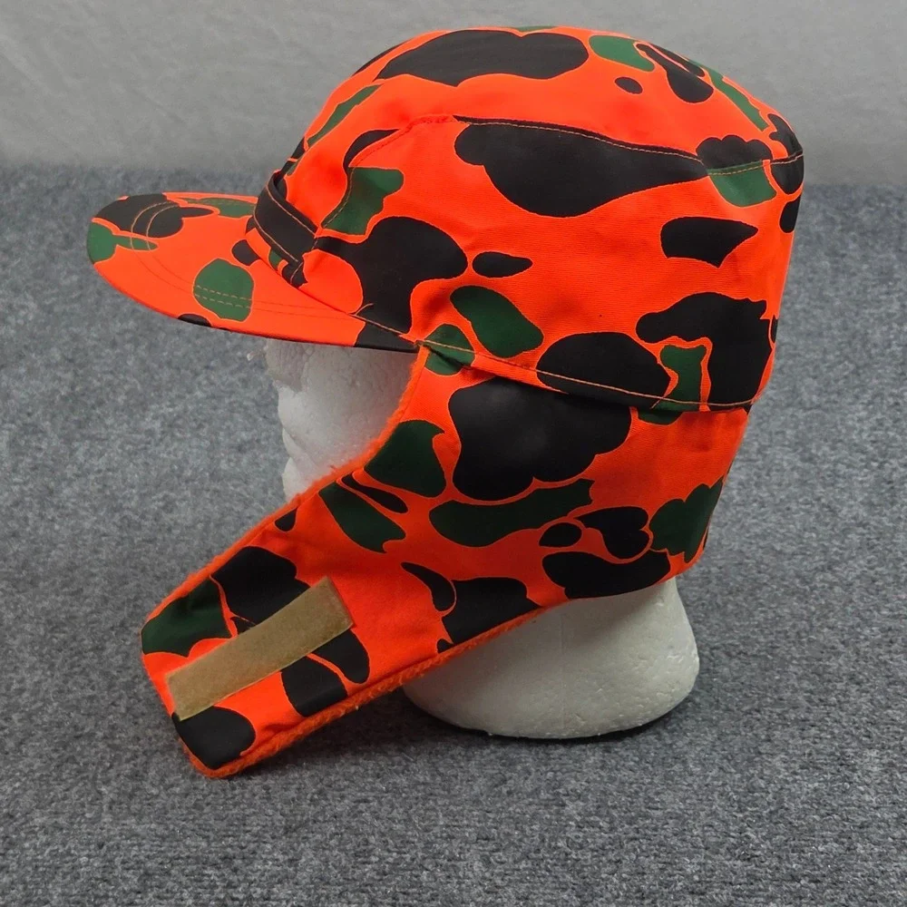 Vintage Northern Cap Hunting Trapper Hat XL Orange Camo GoreTex 80s Made in USA
